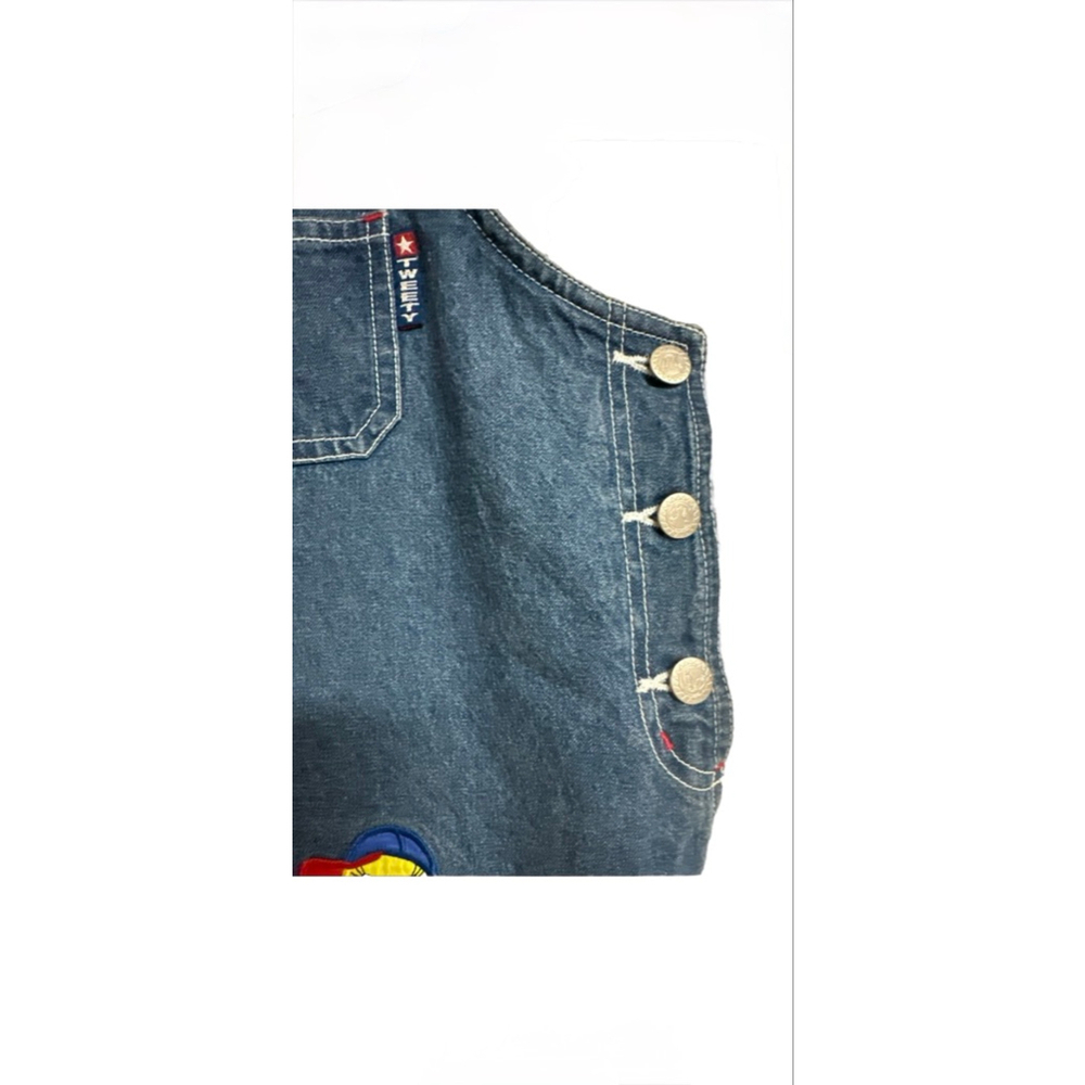 Vintage 90s Looney Tunes Denim Jumper Dress Tweety Sylvester Embroidered dress - Picture 7 of 9